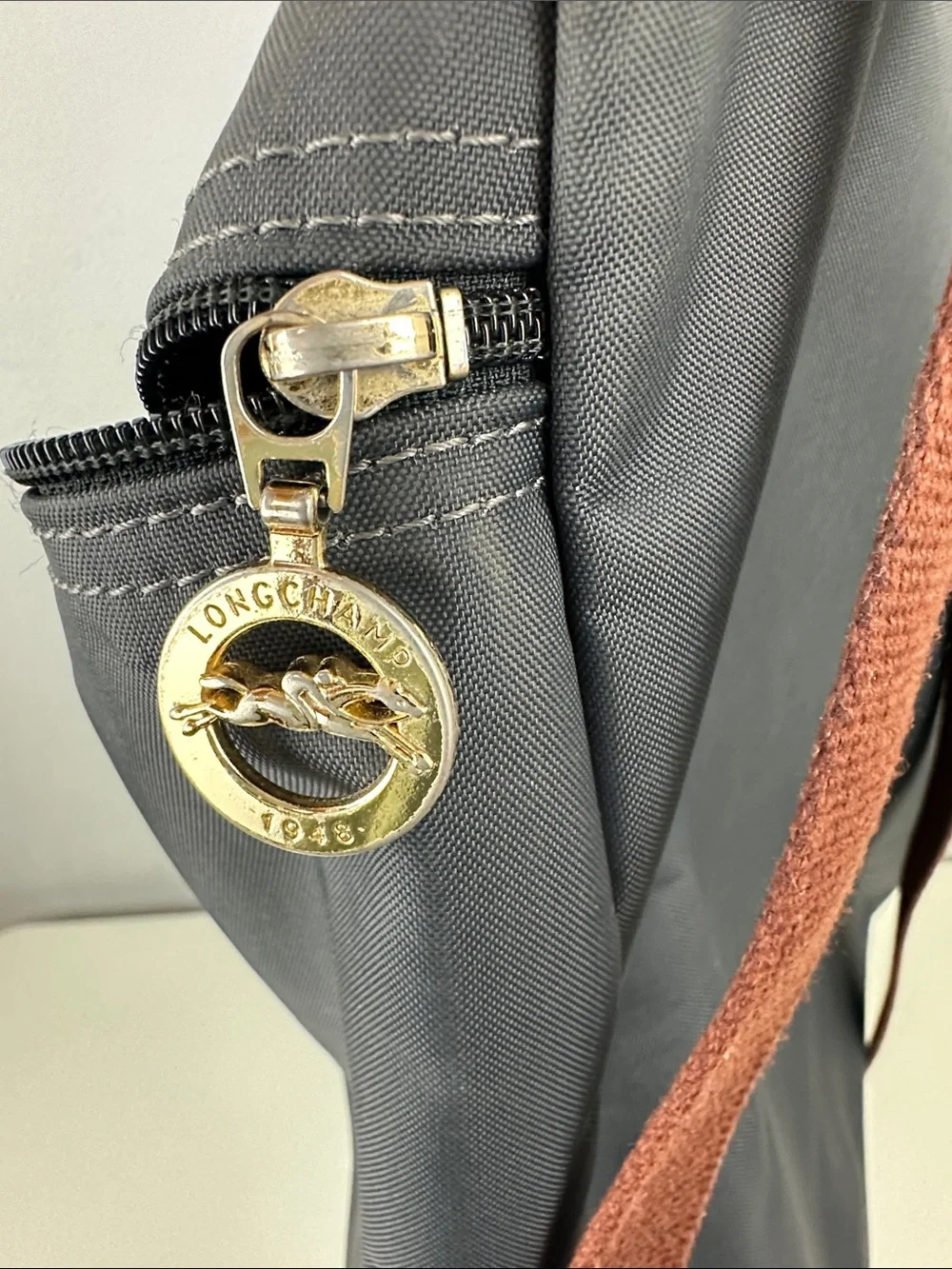 Longchamp Le Pliage Large Nylon Backpack in Storm Grey/Brown